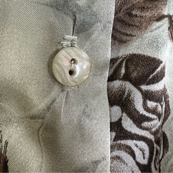 Vintage tan brown floral satin long sleeve top blouse - Picture 10 of 12